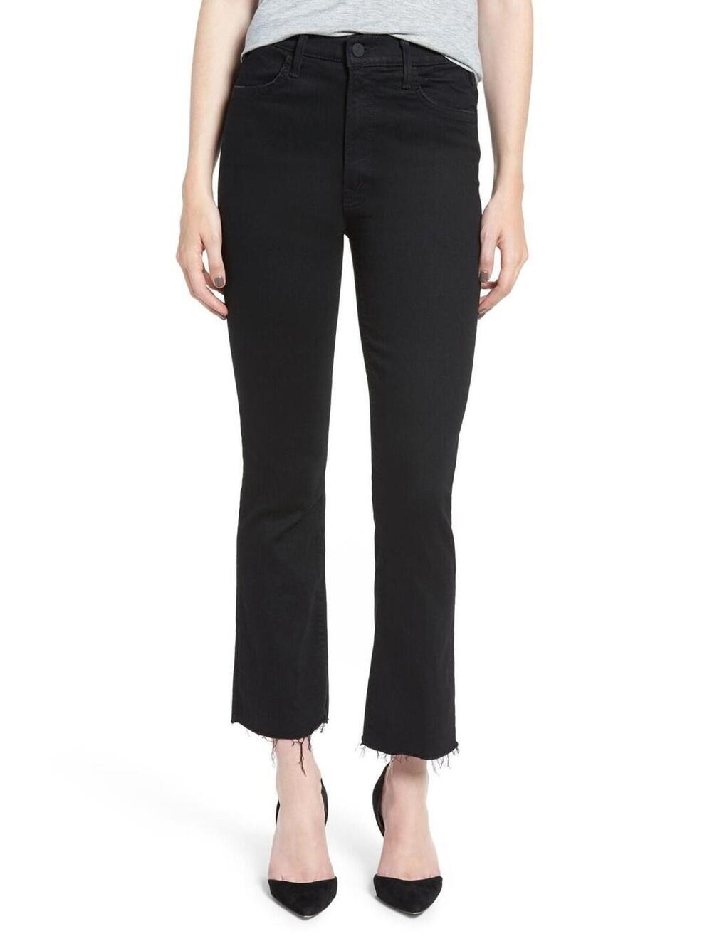Mother The Hustler Ankle Fray High Rise Flare Black Jeans Sz 25 EUC